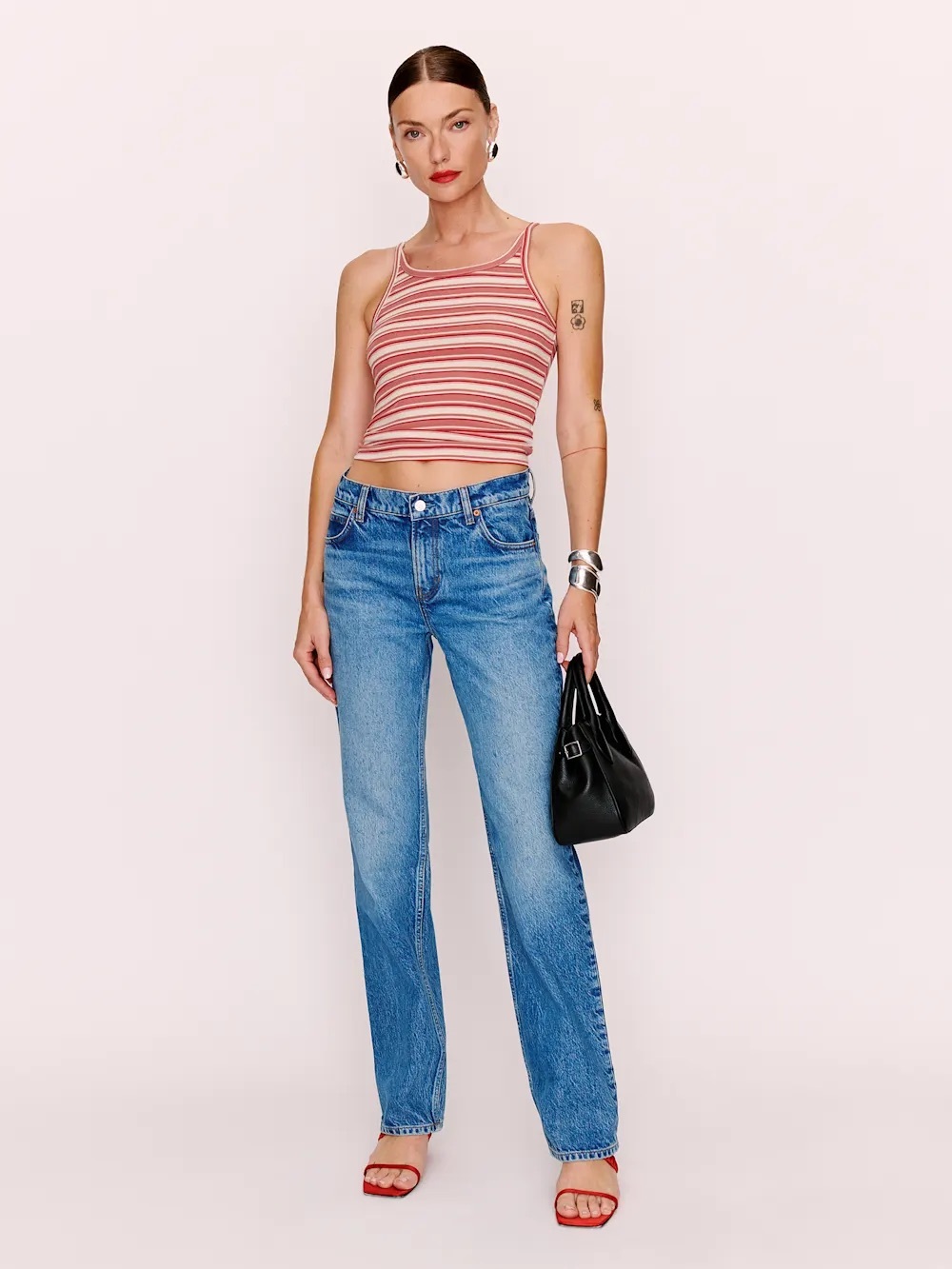 Reformation Pink Striped Ribbed Tank Top